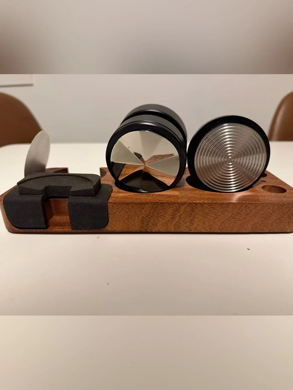 Popspresso Black Coffee Tamper and Distributor 58mm Set with Wooden Stand